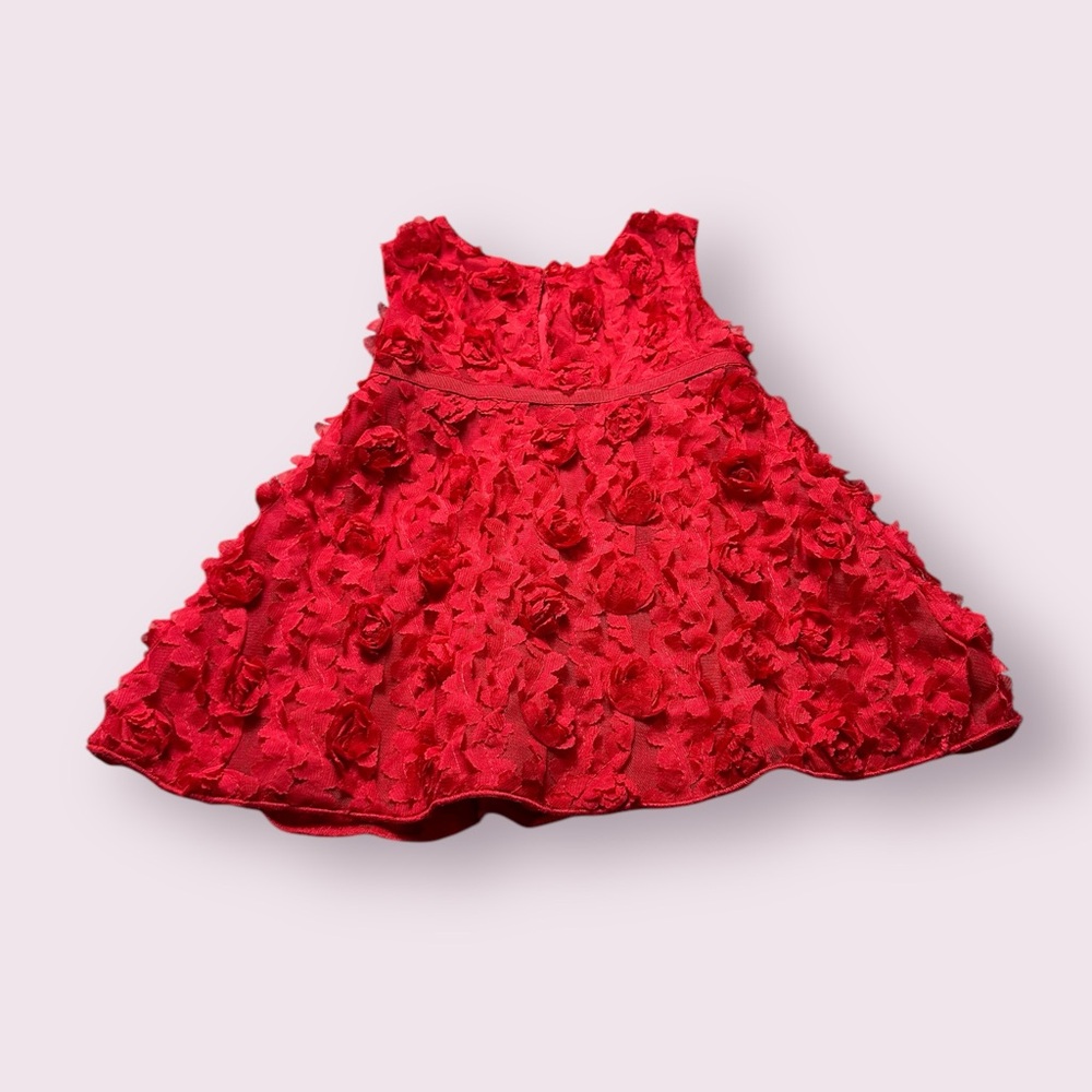 Toddler Girl Baby Gap Red Rosette Tank Dress Holiday Formal Size 12-18 Months - Picture 8 of 13